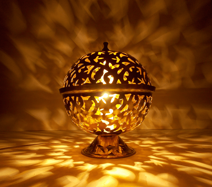 Handmade Moroccan Small Brass Ball Shaped Table Lamp